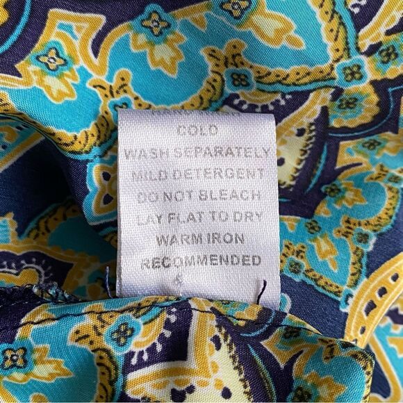 Jade blue & Yellow Print Blouse Size XS - Picture 8 of 10